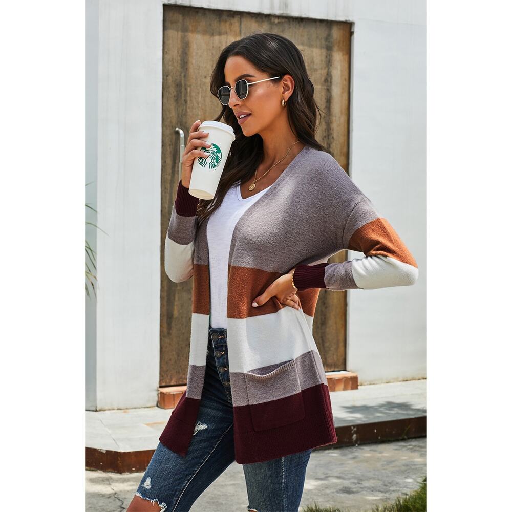 NWT Open Front Colorblock Cardigan with Pockets - Extra Large